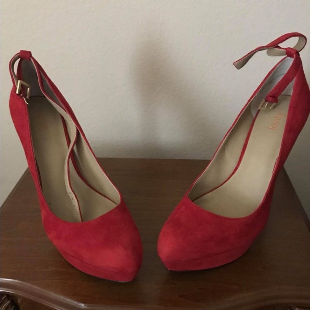 Size 11 Red (Real Suede) heel with ankle strap